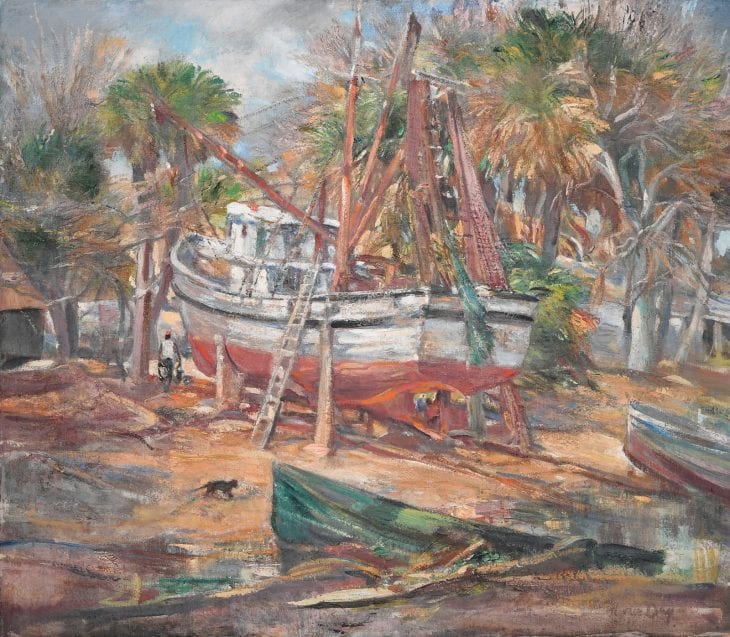 Horace Talmage Day, Toomer’s Boatyard, Buckingham Landing, Bluffton, circa 1938. Oil on canvas. Courtesy of Mr. and Mrs. H. Talmage Day.