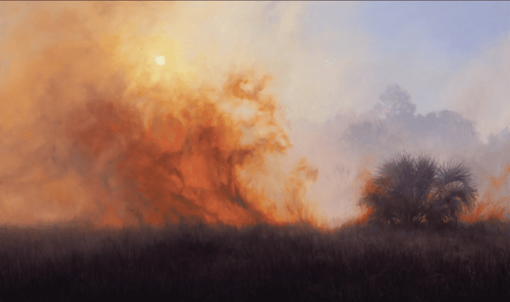 Philip Juras, Wind Driven Flames—Little St. Simons Island, Georgia, 2022. Oil on canvas. Gift of Shauna and James Muhl.
